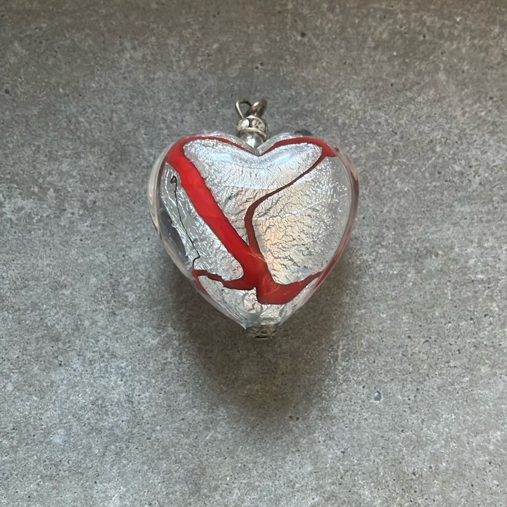 Valentine’s Day heart Murano , silver and red glass heart pendant